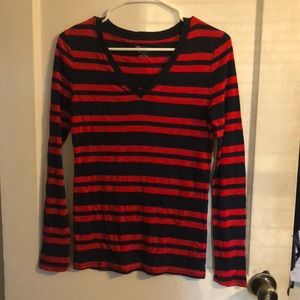 Navy and red striped long sleeve shirt